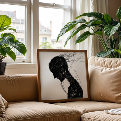 Minimal Boho Feminine, Black & White Mid Century Modern, Boho Art Painting