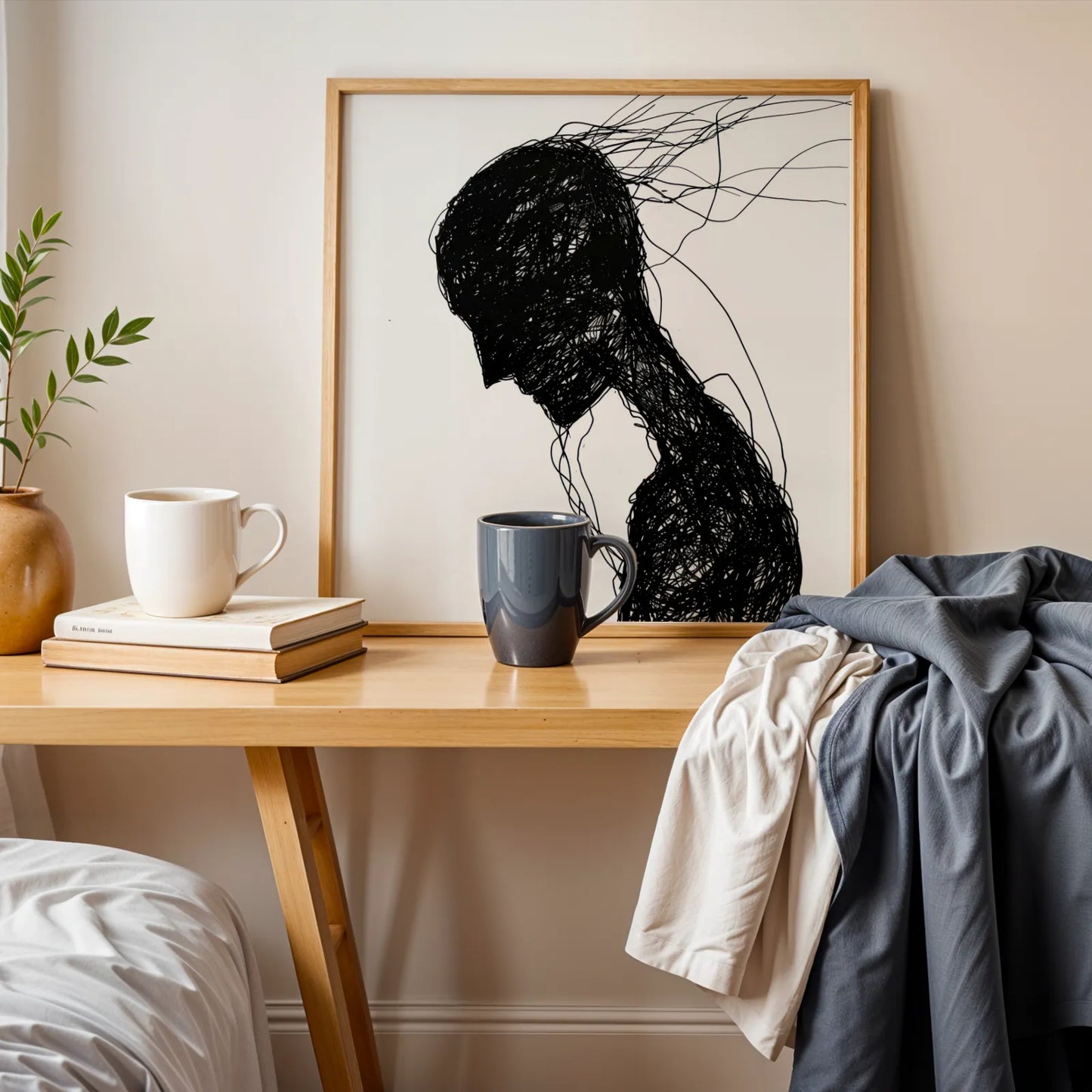 Minimal Boho Feminine, Black & White Mid Century Modern, Boho Art Painting