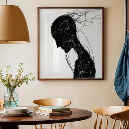 Minimal Boho Feminine, Black & White Mid Century Modern, Boho Art Painting