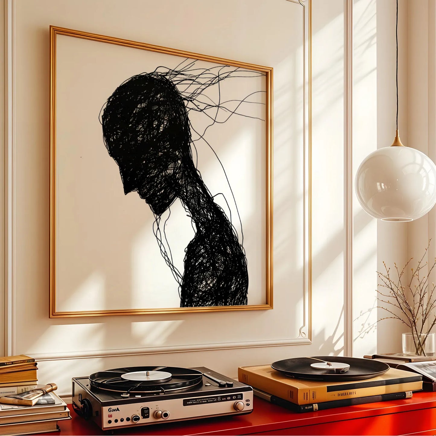 Minimal Boho Feminine, Black & White Mid Century Modern, Boho Art Painting