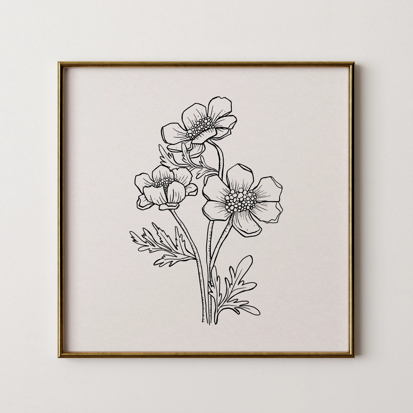 Minimal Boho Flowers, Black & White Mid Century Modern, Boho Art Painting