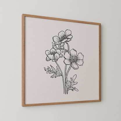 Minimal Boho Flowers, Black & White Mid Century Modern, Boho Art Painting