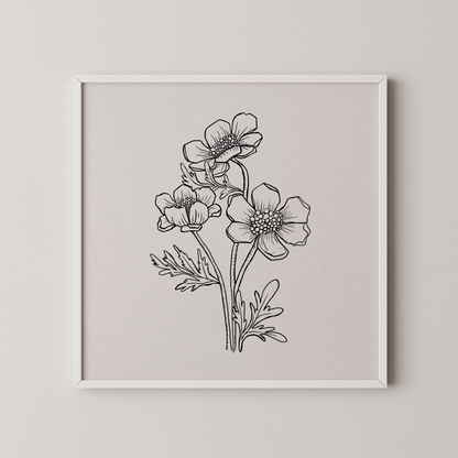 Minimal Boho Flowers, Black & White Mid Century Modern, Boho Art Painting