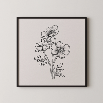 Minimal Boho Flowers, Black & White Mid Century Modern, Boho Art Painting