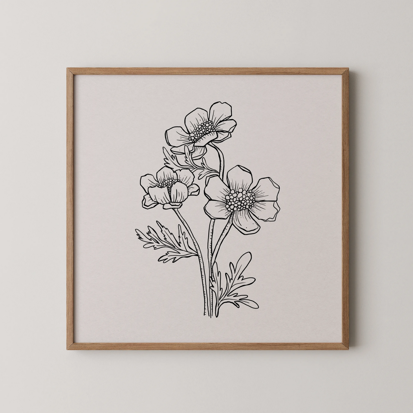 Minimal Boho Flowers, Black & White Mid Century Modern, Boho Art Painting