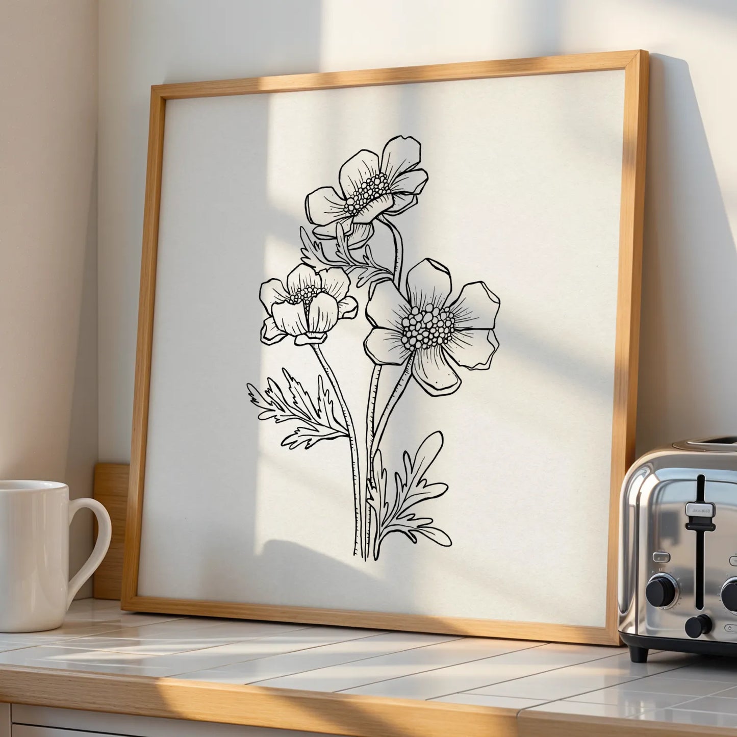 Minimal Boho Flowers, Black & White Mid Century Modern, Boho Art Painting