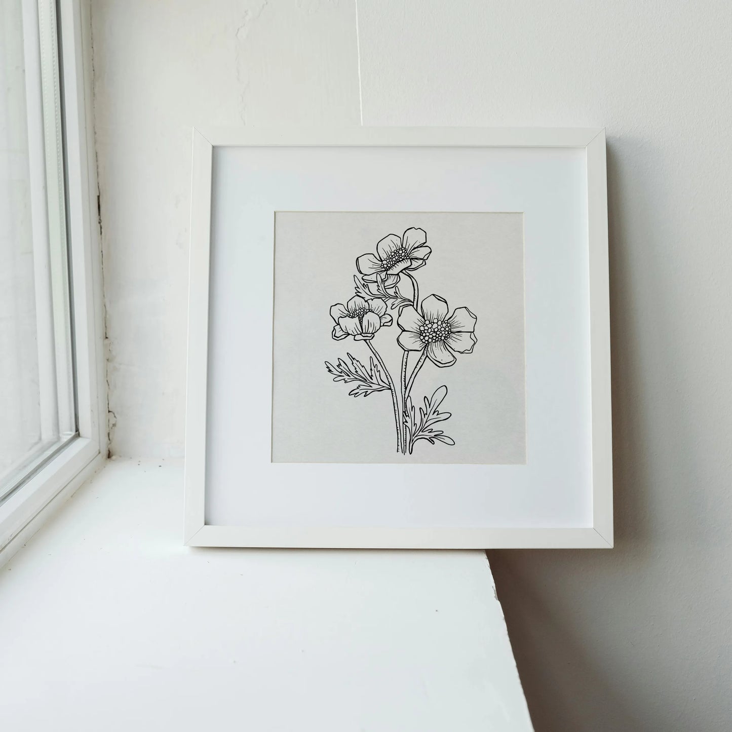 Minimal Boho Flowers, Black & White Mid Century Modern, Boho Art Painting