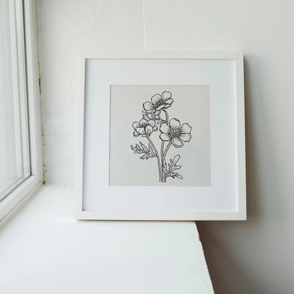Minimal Boho Flowers, Black & White Mid Century Modern, Boho Art Painting