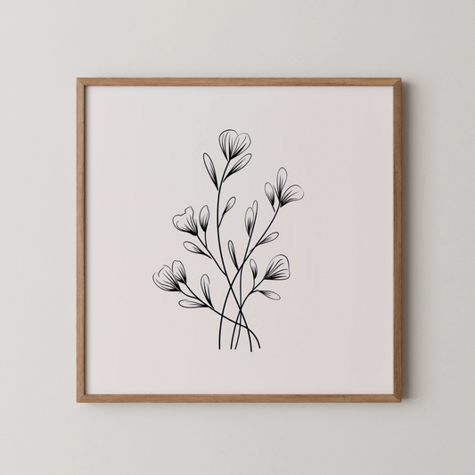 Minimal Boho Flowers II, Black & White Mid Century Modern, Boho Art Painting