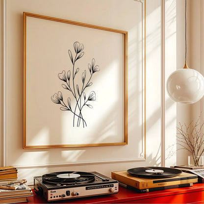 Minimal Boho Flowers II, Black & White Mid Century Modern, Boho Art Painting