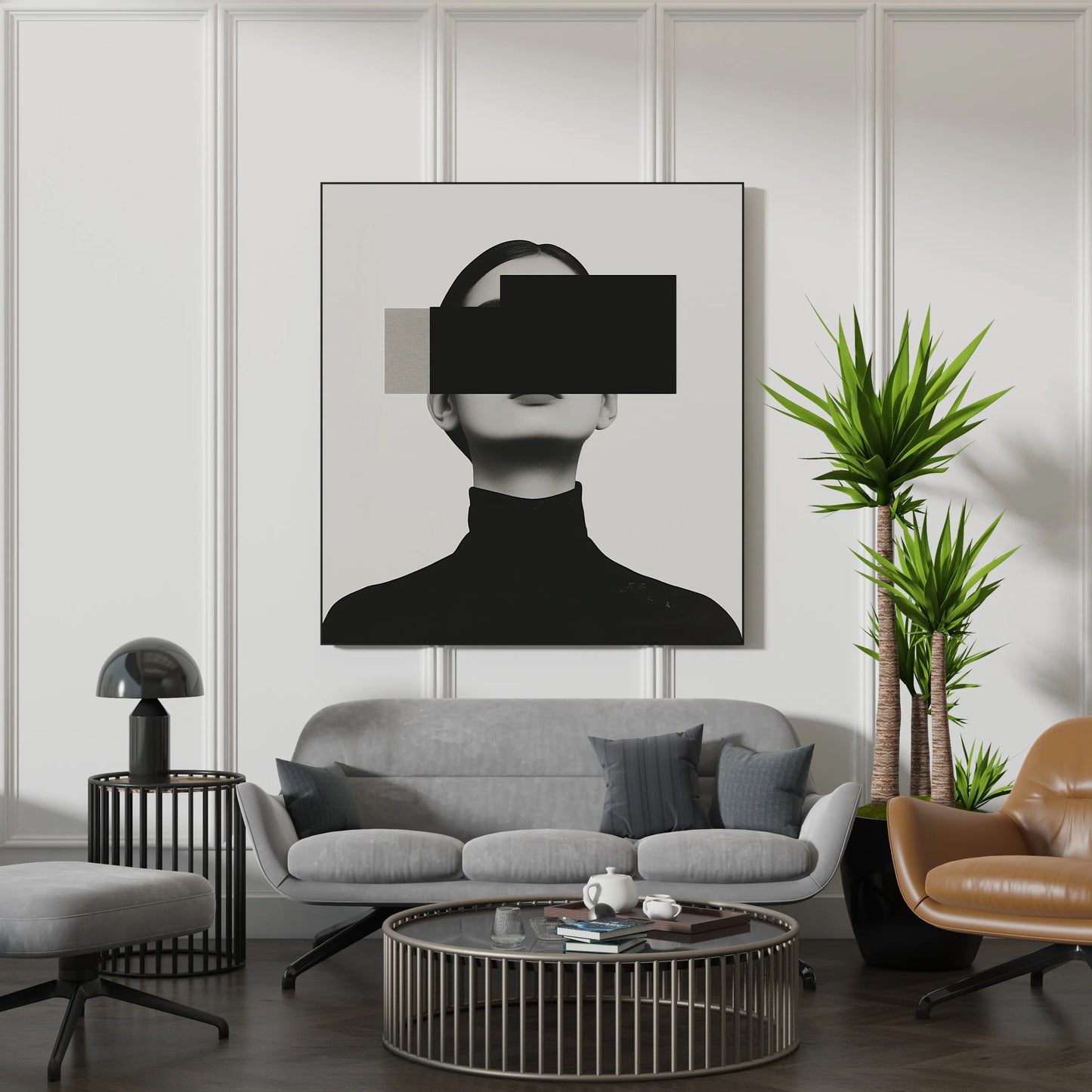 Minimal Feminine I, Black & White Mid Century Modern, Boho Art Painting