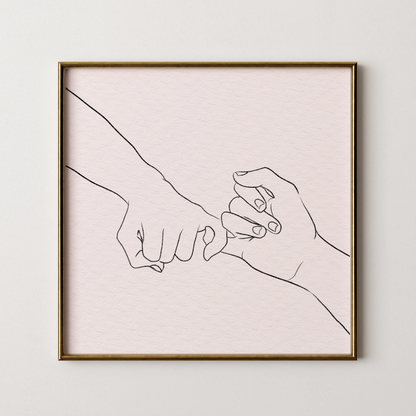 Minimal Line Art Hands, Black & White Mid Century Modern, Boho Art Painting