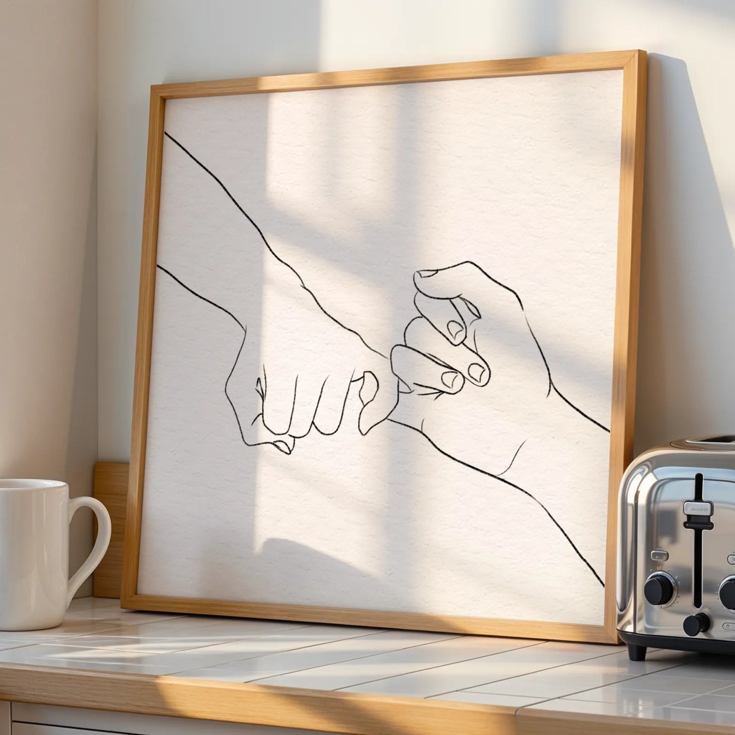 Minimal Line Art Hands, Black & White Mid Century Modern, Boho Art Painting