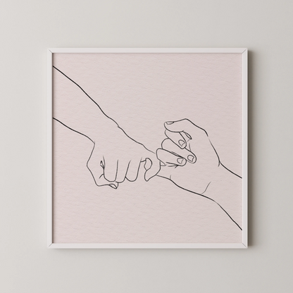 Minimal Line Art Hands, Black & White Mid Century Modern, Boho Art Painting