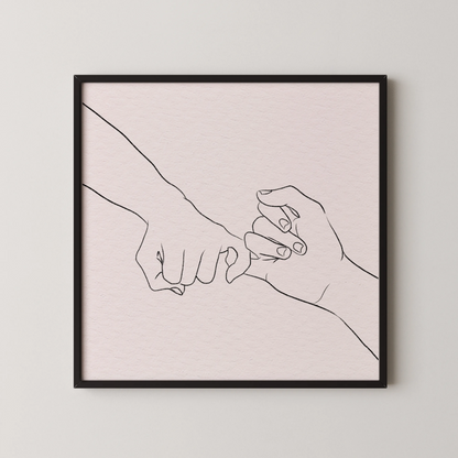 Minimal Line Art Hands, Black & White Mid Century Modern, Boho Art Painting