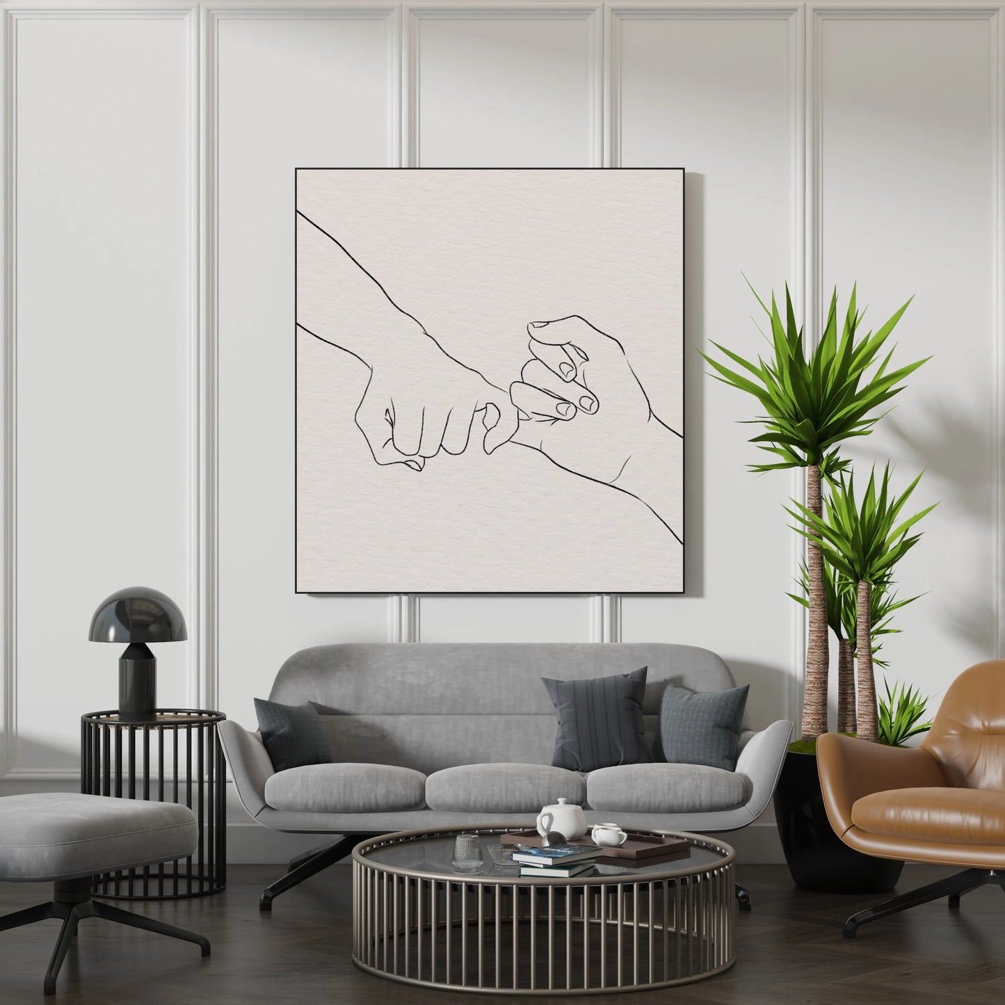 Minimal Line Art Hands, Black & White Mid Century Modern, Boho Art Painting