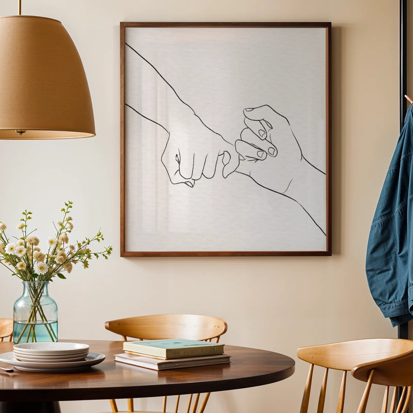 Minimal Line Art Hands, Black & White Mid Century Modern, Boho Art Painting