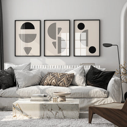 Minimal Pattern, Set of 3, Modern Abstarct Lines, Black & White