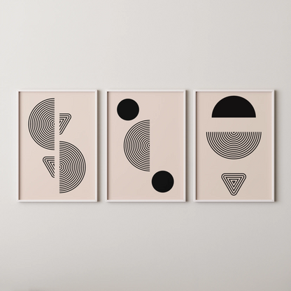 Minimal Pattern, Set of 3, Modern Abstarct Lines, Black & White