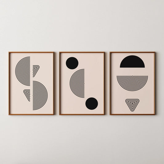 Minimal Pattern, Set of 3, Modern Abstarct Lines, Black & White