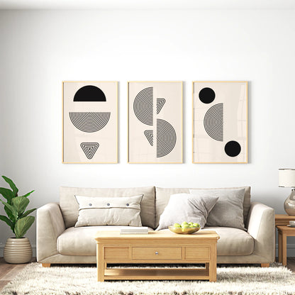 Minimal Pattern, Set of 3, Modern Abstarct Lines, Black & White