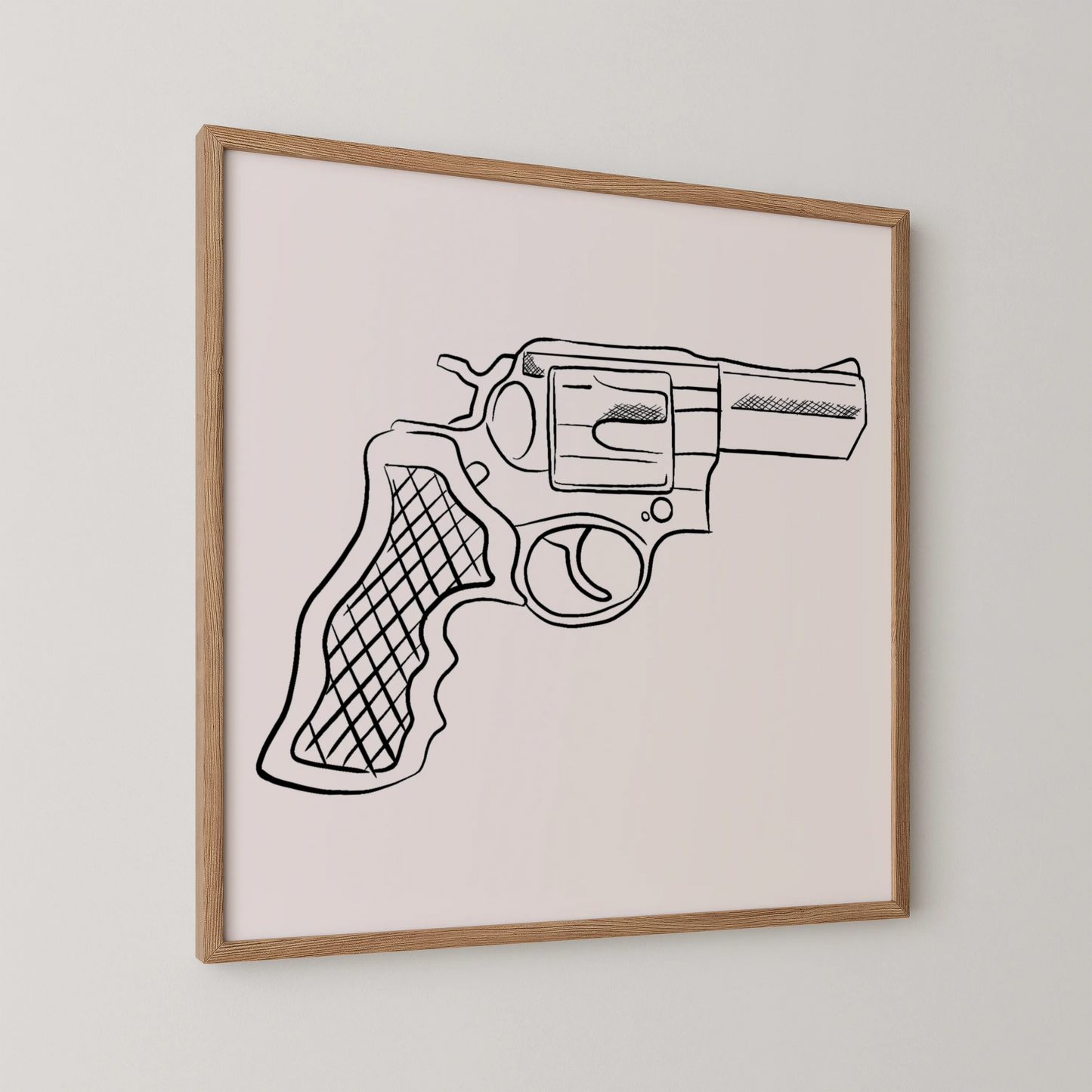 Minimal Pistol Gun, Black & White Mid Century Modern, Boho Art Painting