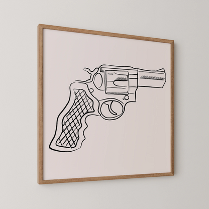 Minimal Pistol Gun, Black & White Mid Century Modern, Boho Art Painting