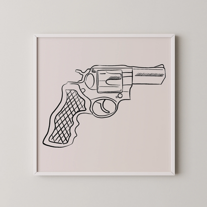 Minimal Pistol Gun, Black & White Mid Century Modern, Boho Art Painting