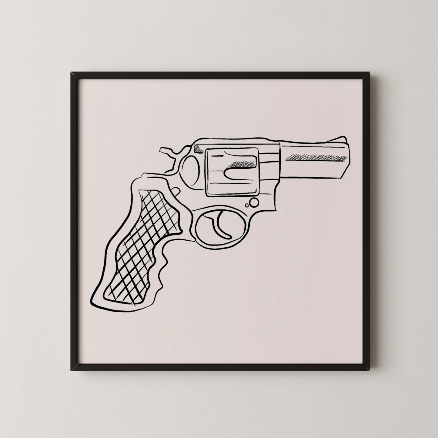 Minimal Pistol Gun, Black & White Mid Century Modern, Boho Art Painting