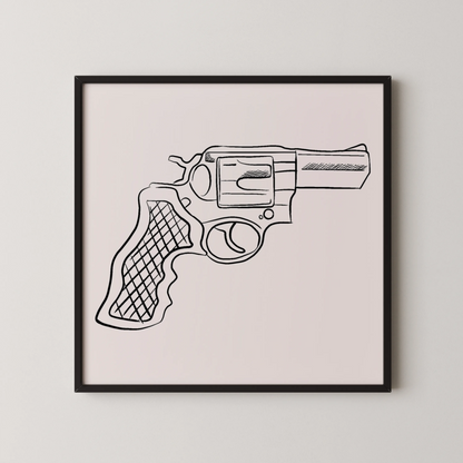 Minimal Pistol Gun, Black & White Mid Century Modern, Boho Art Painting