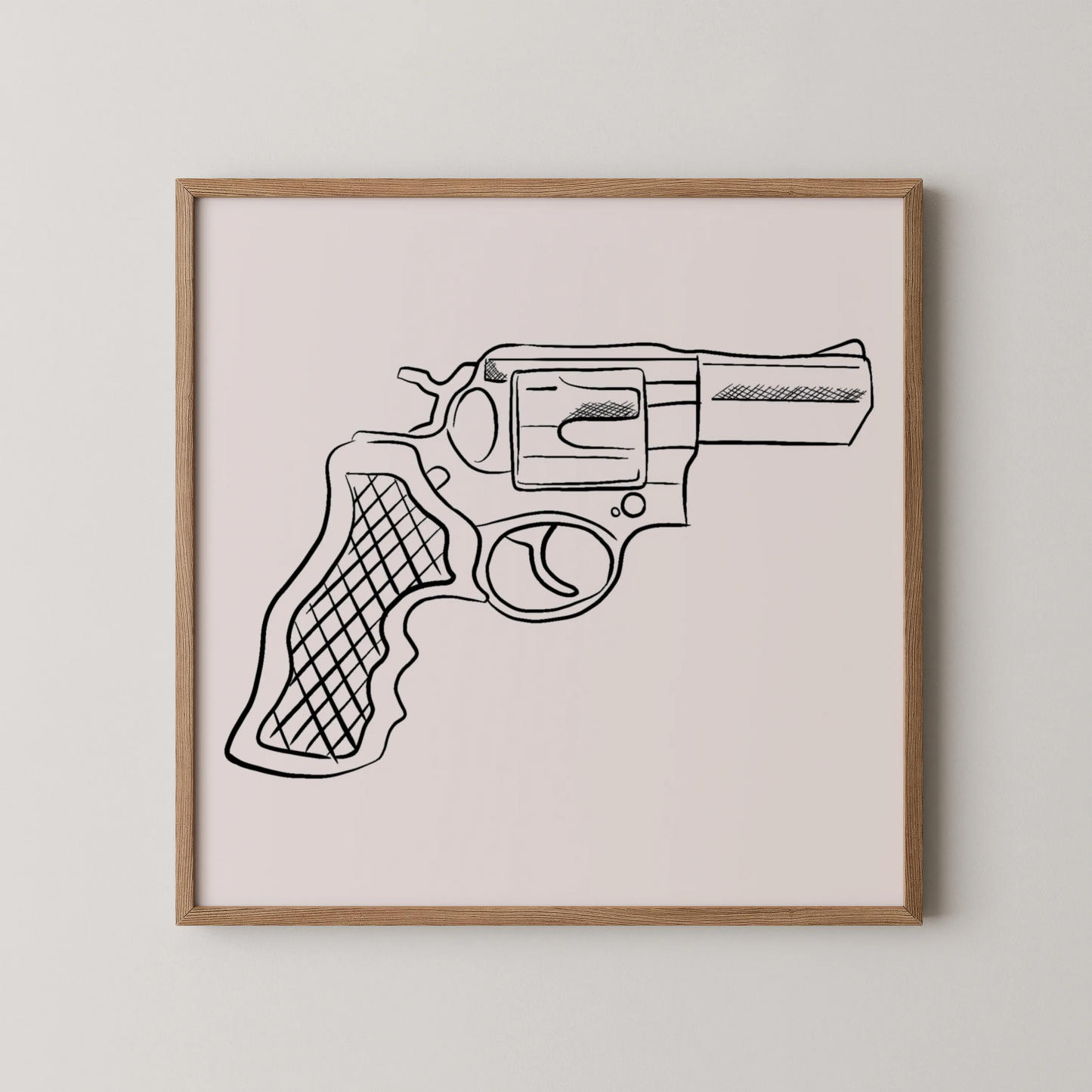 Minimal Pistol Gun, Black & White Mid Century Modern, Boho Art Painting