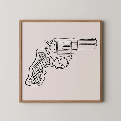 Minimal Pistol Gun, Black & White Mid Century Modern, Boho Art Painting