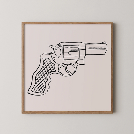 Minimal Pistol Gun, Black & White Mid Century Modern, Boho Art Painting