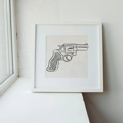 Minimal Pistol Gun, Black & White Mid Century Modern, Boho Art Painting