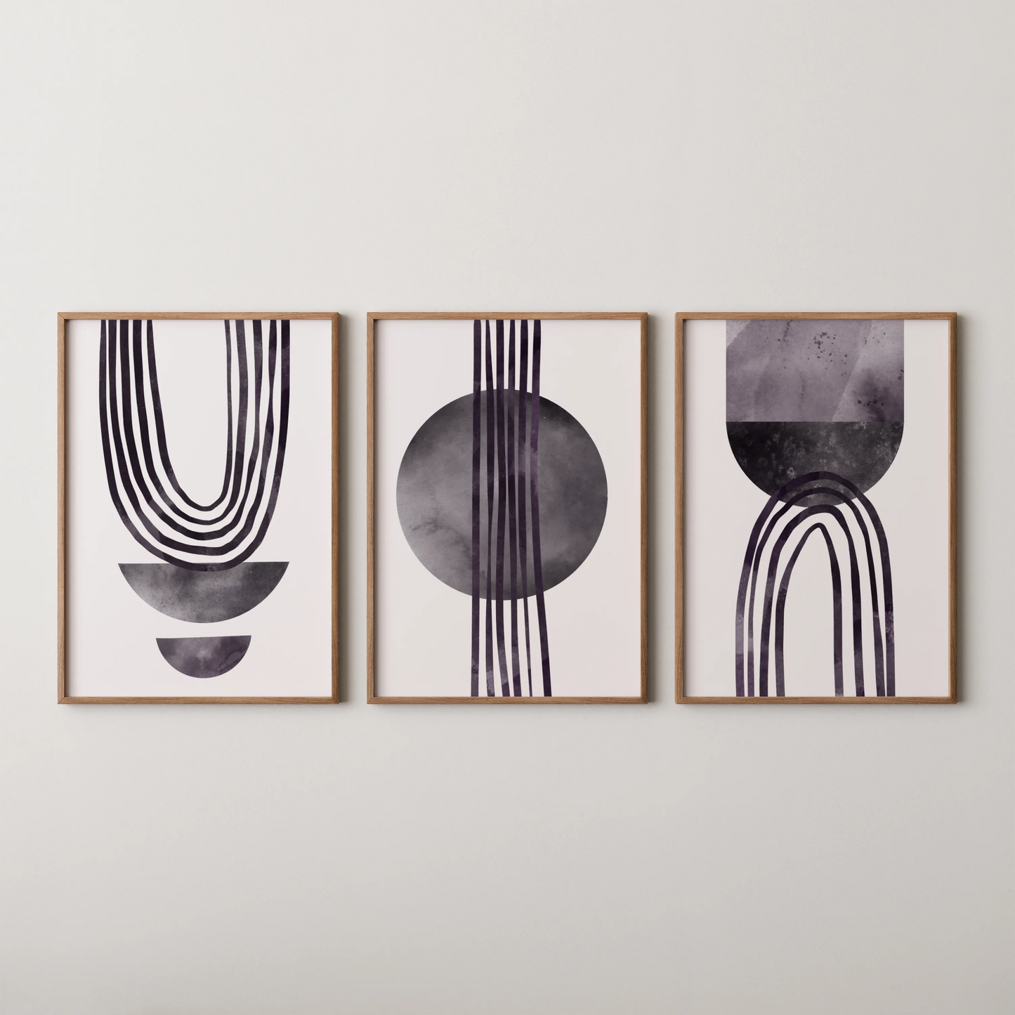 Modern Abstarct Lines, Set of 3, Black and White