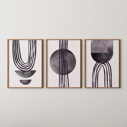 Modern Abstarct Lines, Set of 3, Black and White
