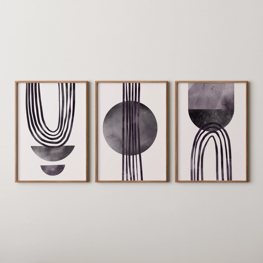 Modern Abstarct Lines, Set of 3, Black and White