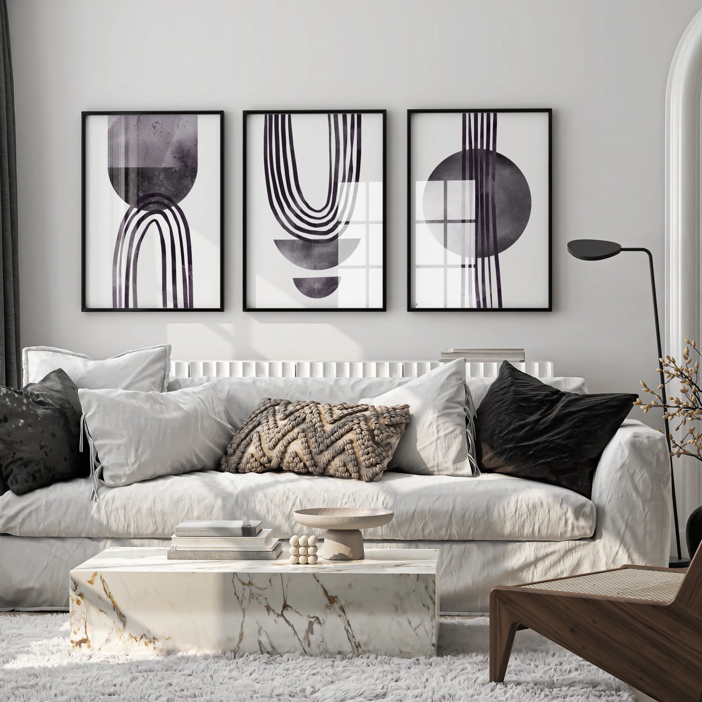 Modern Abstarct Lines, Set of 3, Black and White