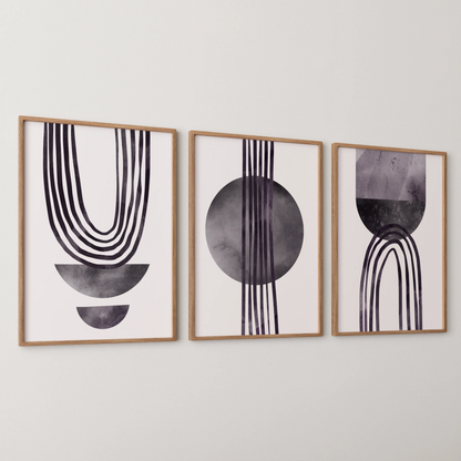 Modern Abstarct Lines, Set of 3, Black and White