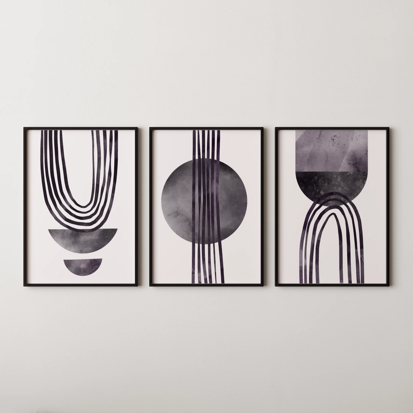 Modern Abstarct Lines, Set of 3, Black and White
