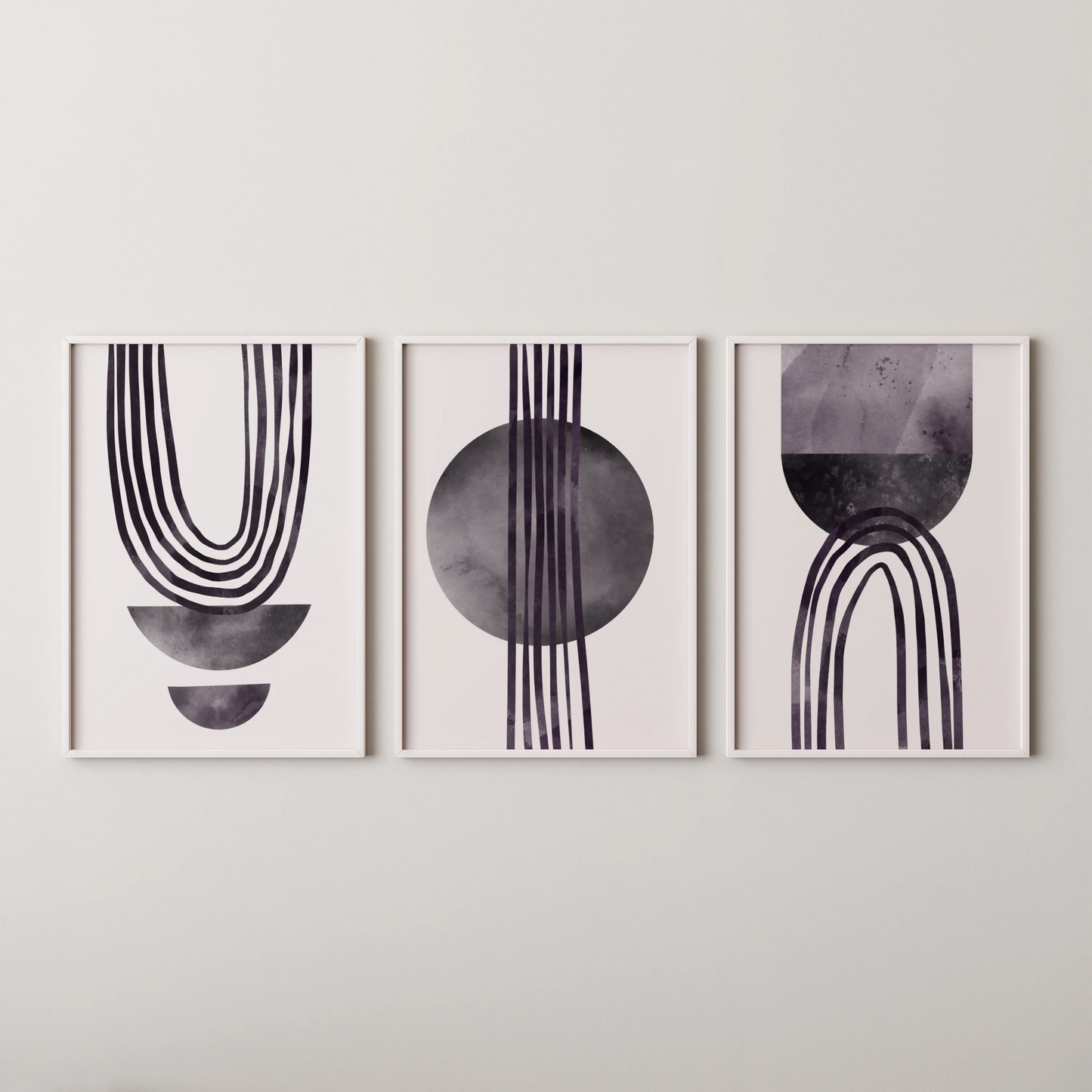 Modern Abstarct Lines, Set of 3, Black and White