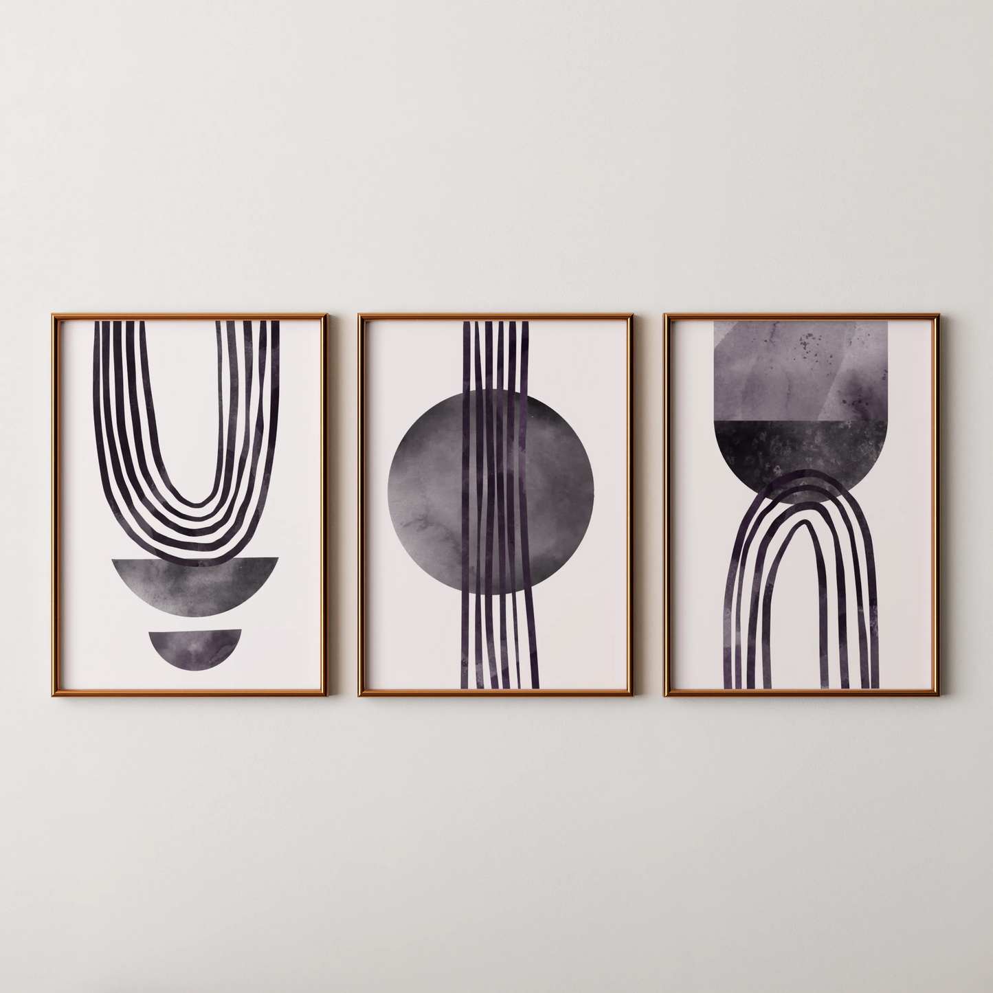 Modern Abstarct Lines, Set of 3, Black and White