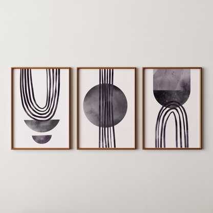 Modern Abstarct Lines, Set of 3, Black and White