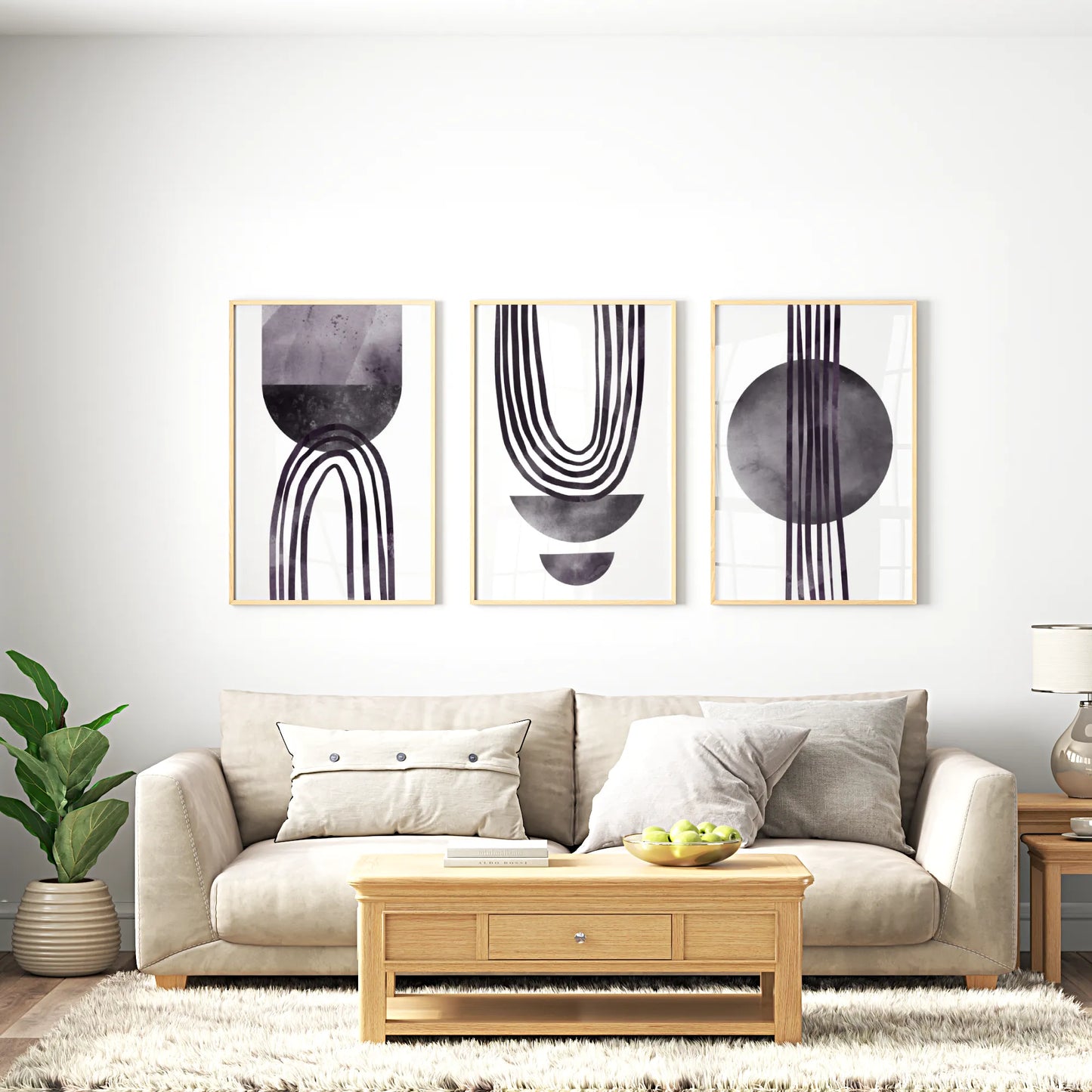 Modern Abstarct Lines, Set of 3, Black and White
