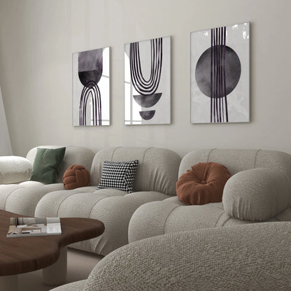 Modern Abstarct Lines, Set of 3, Black and White