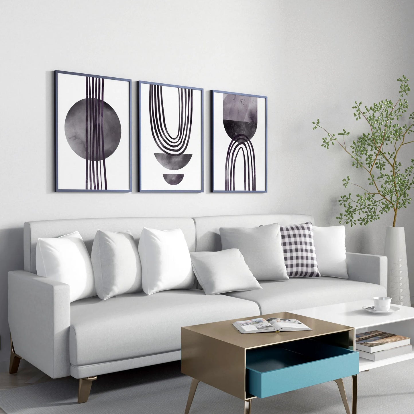 Modern Abstarct Lines, Set of 3, Black and White