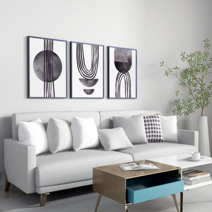 Modern Abstarct Lines, Set of 3, Black and White