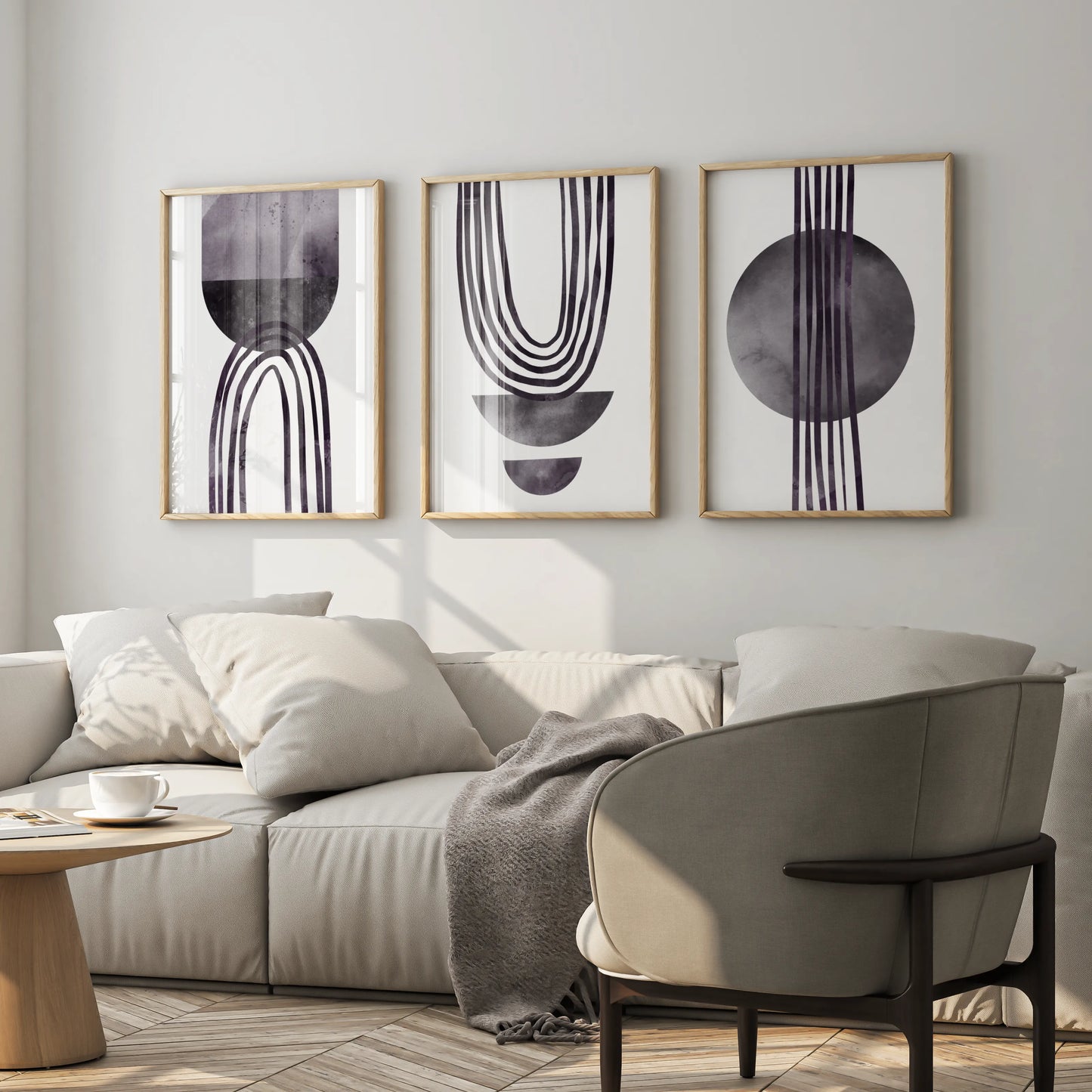 Modern Abstarct Lines, Set of 3, Black and White