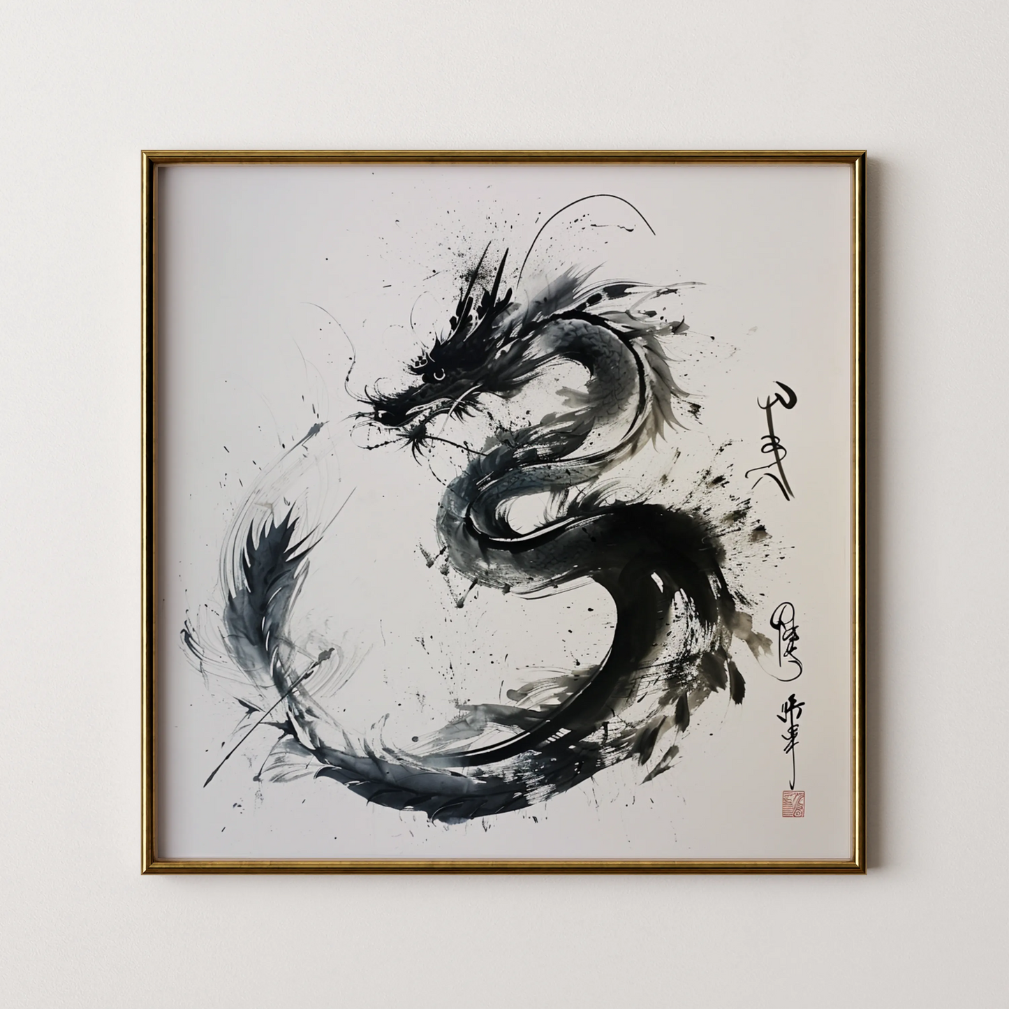 Modern Abstract Dragon I, Black & White Mid Century Modern, Boho Art Painting