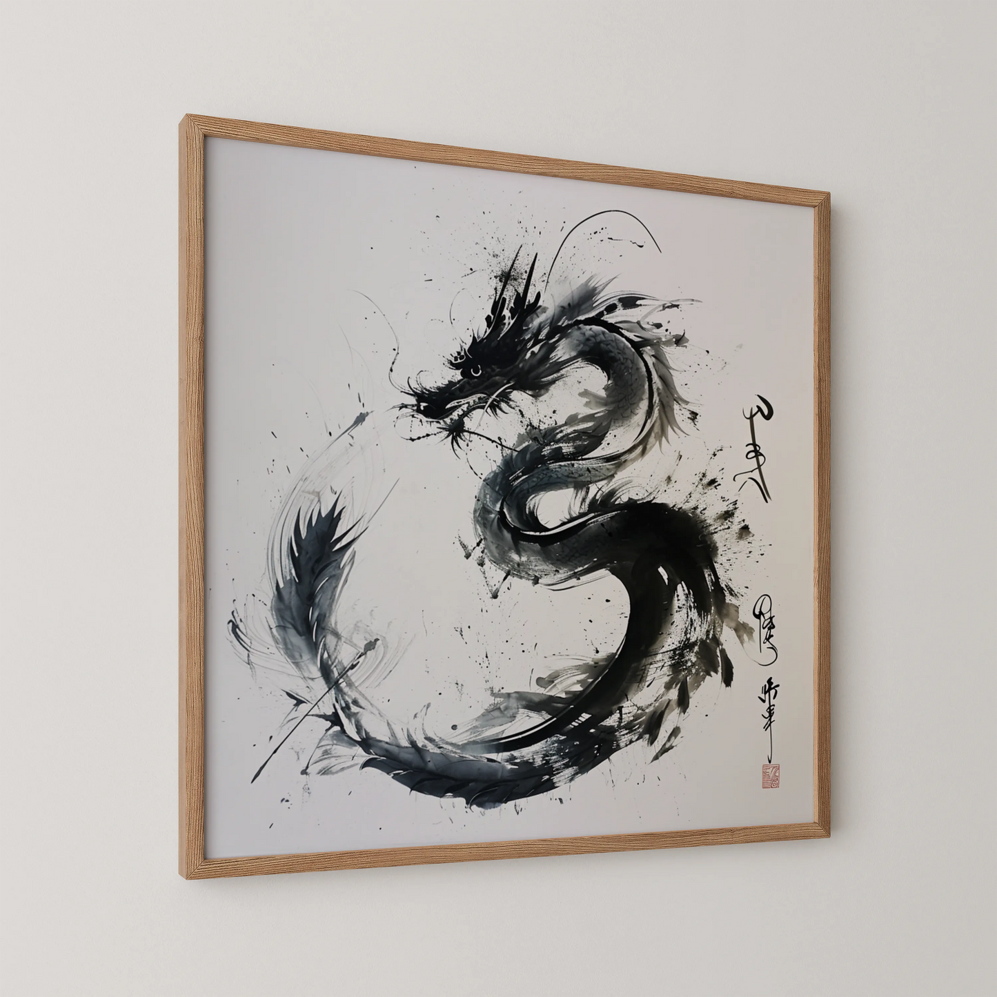 Modern Abstract Dragon I, Black & White Mid Century Modern, Boho Art Painting